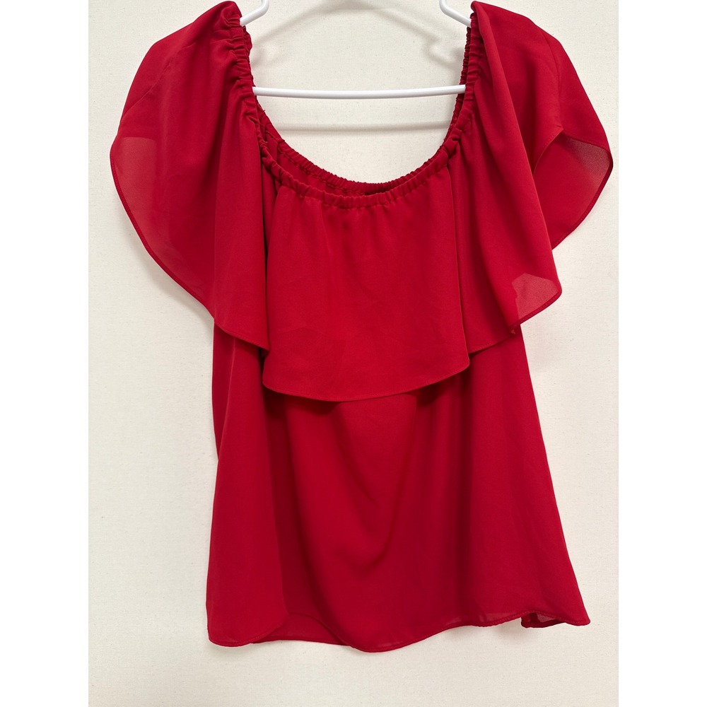 INC International Concepts Red Off The Shoulder Ruffle Blouse Large